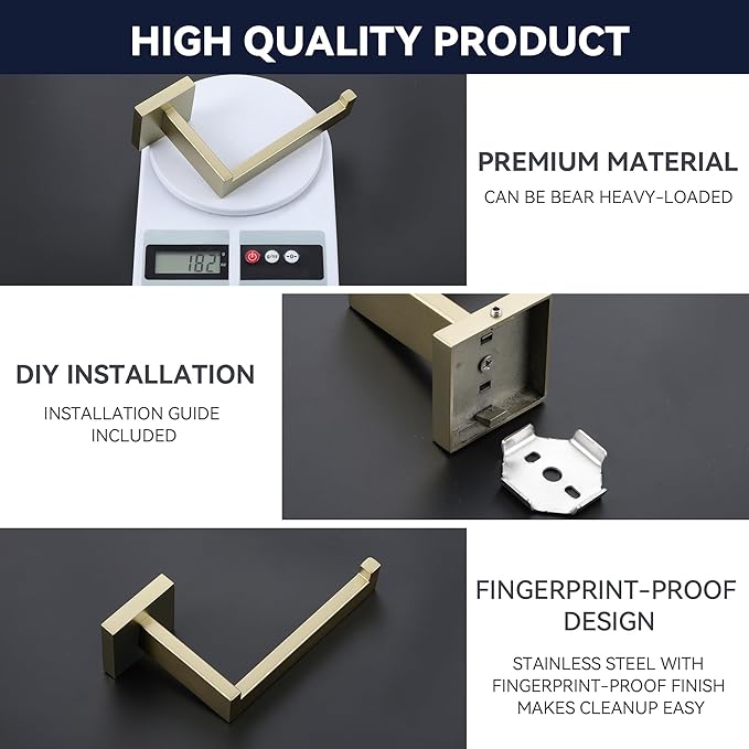 LANC Gold Toilet Paper Holder, Brushed Gold Toilet Paper Roll Holder Wall Mount for RV Bathroom Toilet Tissue Holder Rustproof Stainless Steel Left and Right 2 Pack, A8807BG-LRP2