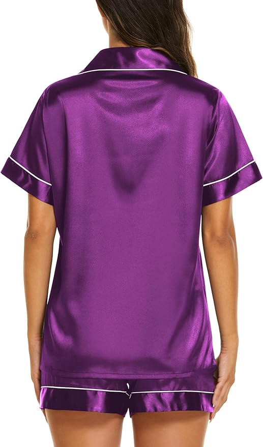 Ekouaer Pajamas for Women Set Silk Satin Pjs Shorts Sleepwear 2 Piece Loungewear S-XXL