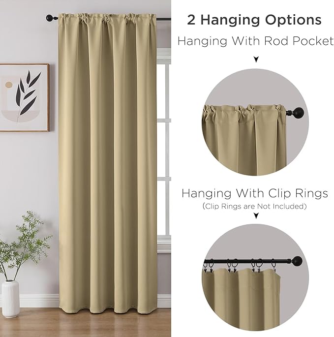 CUCRAF Beige Blackout Curtains 84 inch Length 2 Panels Set, Rod Pocket Room Darkening Drapes for Bedroom Living Room, Insulated Thermal Light Blocking Window Curtain (W52 x L84 Inch)