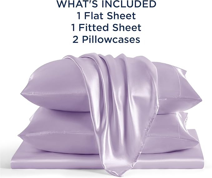 Bedsure Satin Sheets Full Size - 4 Piece Silky Bedsheets with 15 Inches Deep Pocket Fitted Bedsheet,1 Flat Sheet, 2 Satin Pillowcases, Good for Hair & Skin (Full, Lavender)