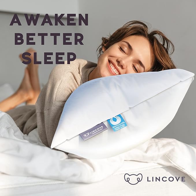 Lincove Cloud Natural Canadian Down Pillow, White Luxury Sleeping Pillow - 625 Fill Power, 500 Thread Count Cotton Shell, Made in Canada, Standard - Firm, 2 Pack