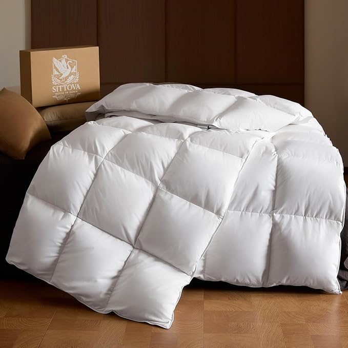 Goose Down Fiber Comforter California King – All-Season Hotel Quality Duvet Insert, High Fill Power, Ultra Soft 100% Cotton, Box-Stitched, Breathable, Luxurious White Bedding, 96"x 106"