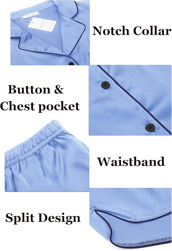 Ekouaer Pajamas for Women Set Silk Satin Pjs Shorts Sleepwear 2 Piece Loungewear S-XXL