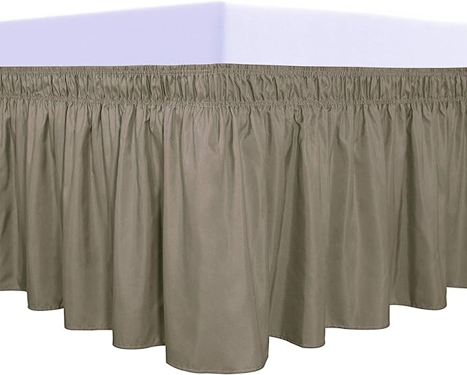 PureFit Wrap Around Ruffled Bed Skirt with Adjustable Elastic Belt - 22 Inch Drop Easy to Put On, Wrinkle Free Bedskirt Dust Ruffles, Bed Frame Cover for Twin,Twin XL and Full Size Beds, Sand