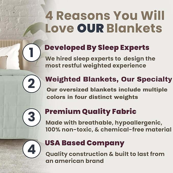 HomeSmart Products 50lbs Weighted Blanket Queen Size - Breathable, Hypoallergenic Soft Fabric, Extra Heavy Weighted Blanket Green Sage