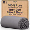 Bambaw 100% Viscose Derived from Bamboo Fitted Sheet Full Size, Cooling Fitted Sheets Only, Full Mattress Fitted Sheet Only, 15’’ Deep Gray Fitted Sheet Full, Soft Fitted Sheet with Straps (Dark Gray)