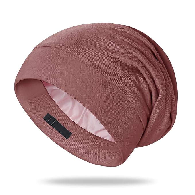 OLESILK 100% Mulberry Silk Bonnet for Sleeping Women, Silk Hair Wrap for Sleeping, Silk Sleep Bonnet for Women&Men, Real Silk, Not Satin, Reddish Brown