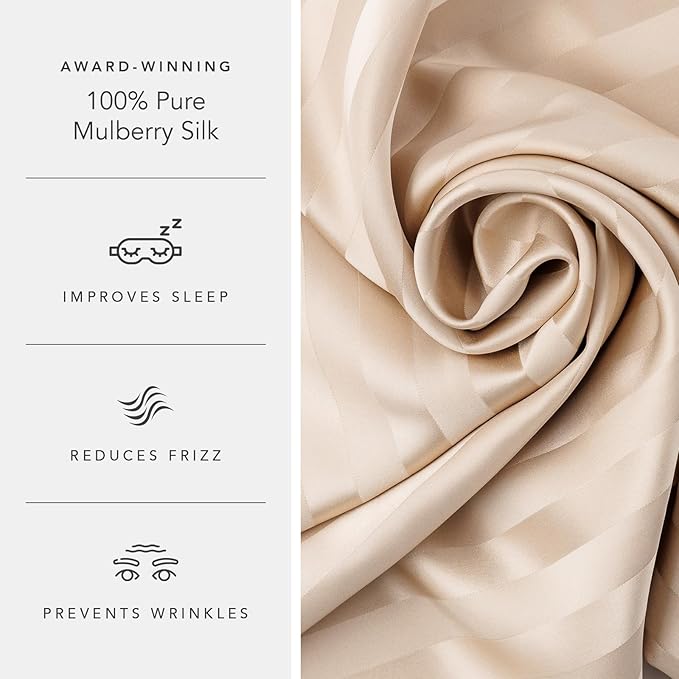 Fishers Finery 25mm 100% Pure Mulberry Silk Pillowcase (Taupe Stripe Queen)