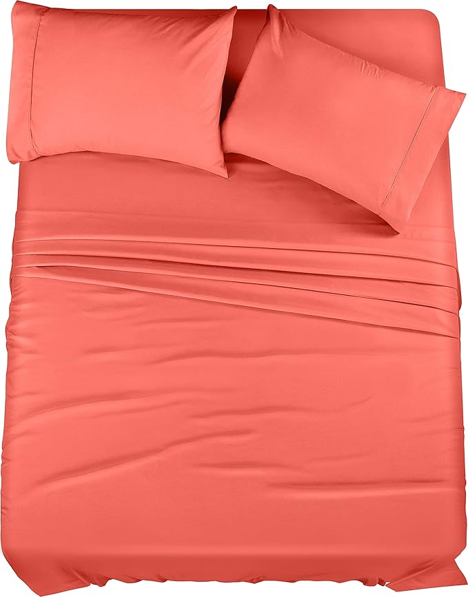 Utopia Bedding King Sheet Set – 4 Piece Bed Sheets for King Size Bed, Soft and Breathable Microfiber, Includes 1 Fitted Sheet, 1 Flat Sheet and 2 Pillowcases (Coral)