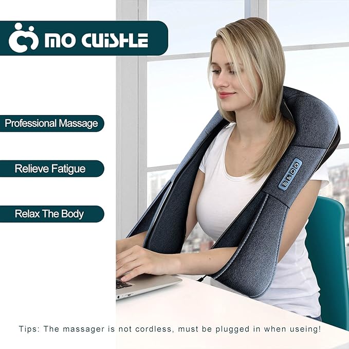Mo Cuishle Shiatsu Neck and Back Massager with Heat – Deep Kneading for Shoulder and Neck – Ideal Gift for Men, Women, Mom, Dad Him & Her – Perfect for Christmas, Mother's Day, Father's Day, Birthdays