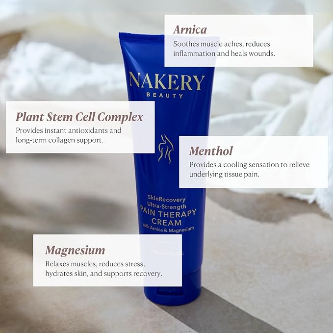 Nakery SkinRecovery Ultra Strength Massage Cream - Muscle Relaxer Cream & Magnesium Cream for Leg Cramps with Menthol - Fast Absorbing Feet Cream - Non-Sticky Leg Cramp Cream for Soothing Comfort