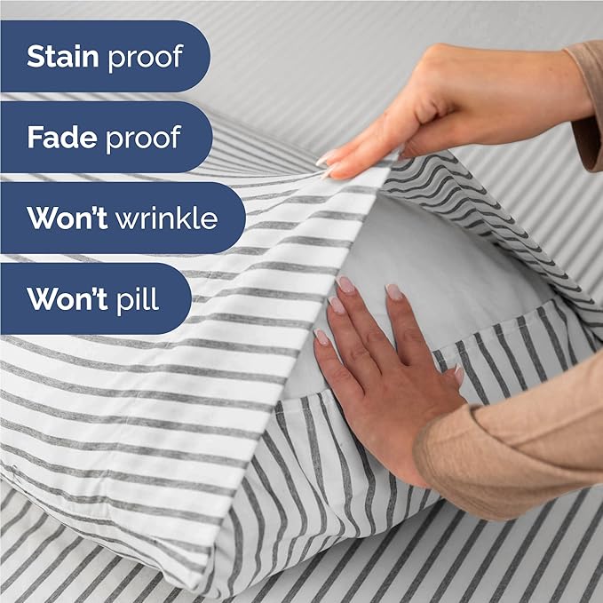 Full Size 4 Piece Sheet Set - Comfy Breathable & Cooling Bed Sheets Set - Hotel Luxury Bedding for Women, Men, Kids, Teens, Boys & Girls - Deep Pockets, Soft, Wrinkle Free - Oeko-Tex - Grey Stripes 2