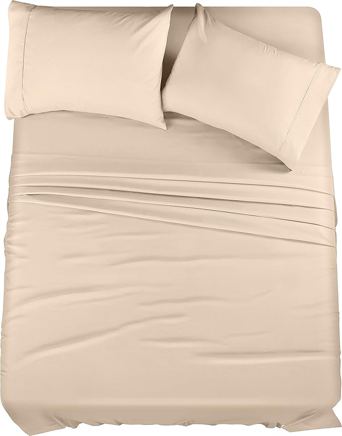 Utopia Bedding Full Sheet Set – 4 Piece Bed Sheets for Full Size Bed, Soft and Breathable Microfiber, Includes 1 Fitted Sheet, 1 Flat Sheet and 2 Pillowcases (Beige)