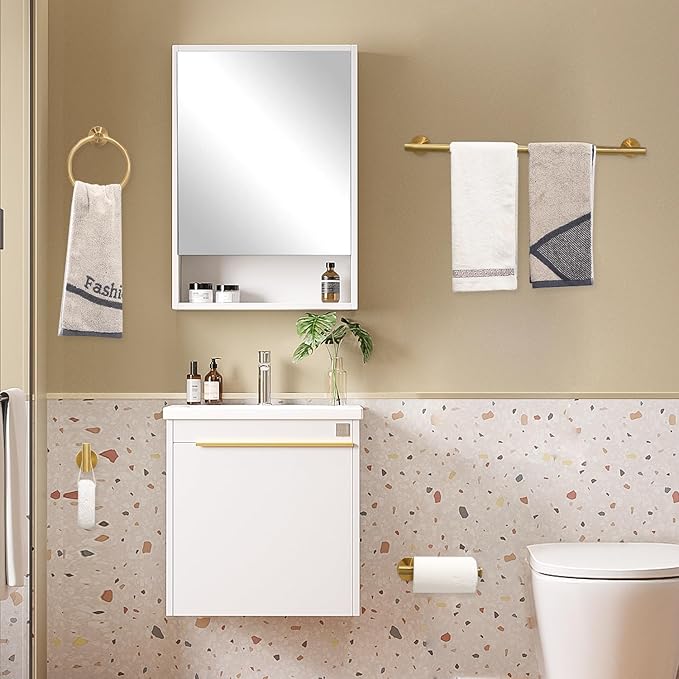 4 Piece Brushed Gold Stainless Steel Bathroom Hardware Set Include Hand Towel Ring, Toilet Paper Holder,and 2 Robe Towel Hooks,Bathroom Accessories Kit