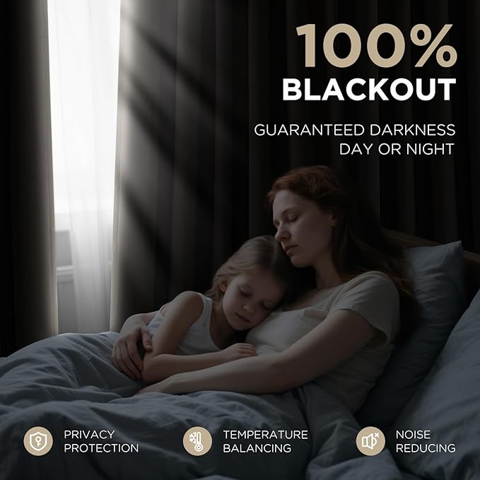 Joydeco Beige 100% Blackout Curtains 108 Inch 2 Panels, Luxury Thermal Beige Velvet Curtains for Bedroom Living Room, Soundproof Blackout Window Drapes, Rod Pocket & Back Tab (52W x 108L)