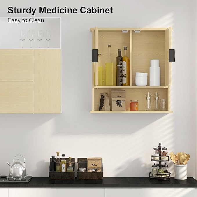 Bathroom Wall Cabinet,Farmhouse Medicine Cabinet for Bathroom with 2 Doors,Wall Mounted Medicine Cabinets Over Toilet Storage Cabinet for Laundry Room/Kitchen/Living Room,Natural,23 x 24