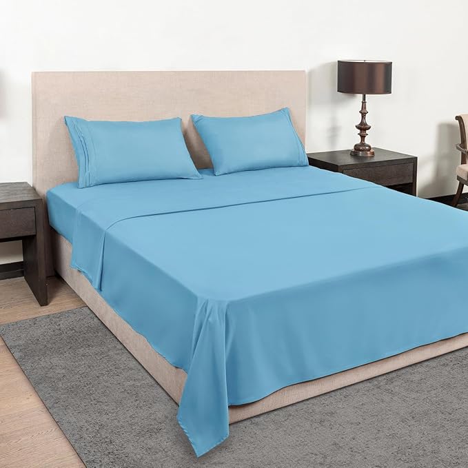 Mejoroom California King Size Sheet Set - Soft Microfiber Bed Sheets,Deep Pocket Fitted Sheet, Breathable, Wrinkle & Fade Resistant - 4 Piece（California King, Denim Blue