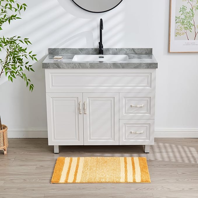 CozeCube Bath mats for Bathroom Non Slip, Fluffy Absorbent Microfiber Bath mat Washable, Aesthetic Bathroom Rugs, Large Harvest Gold Striped Bath mat, Harvest Gold, 36" x 24"