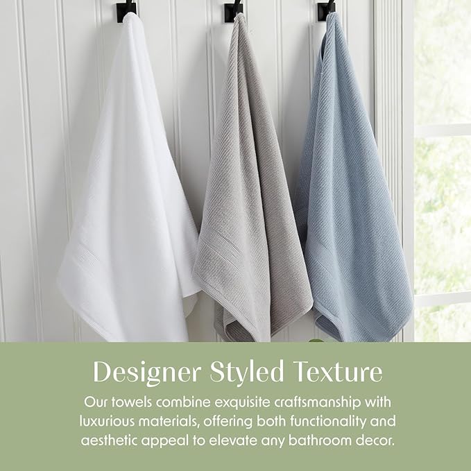 Springtree Home Blue Bath Towels Set of 4 | Ribbed Textured | 100% Combed Cotton | Absorbent Quick-Dry Towels for Bathroom | Oeko-TEX® Standard 100 Cotton | Mauro Collection - Blue Fog