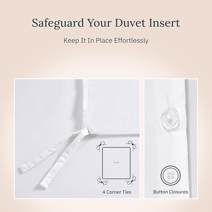 California Design Den 3 Pc Full/Queen Duvet Cover Set - Winner Good Housekeeping Best Bedding Awards 2025, 400 Thread Count Sateen, 100% Cotton Duvet Cover Queen Size,Button Closure,Corner Ties -White