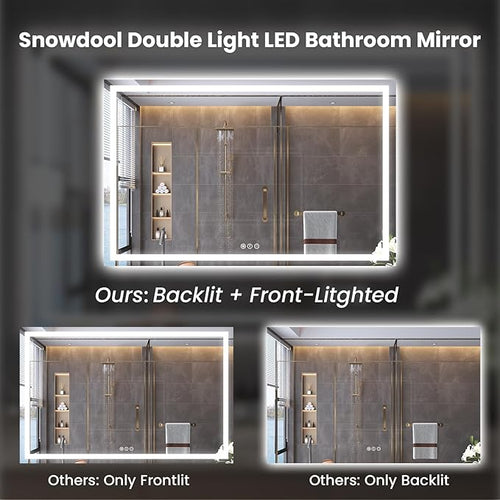 60"X30" LED Bathroom Mirror with Front Lights and Backlit, Anti-Fog, Dimmable, Shatter-Proof Tempered Glass, Lighted Bathroom Vanity Mirror for Wall with 3 Colors, Memory Function