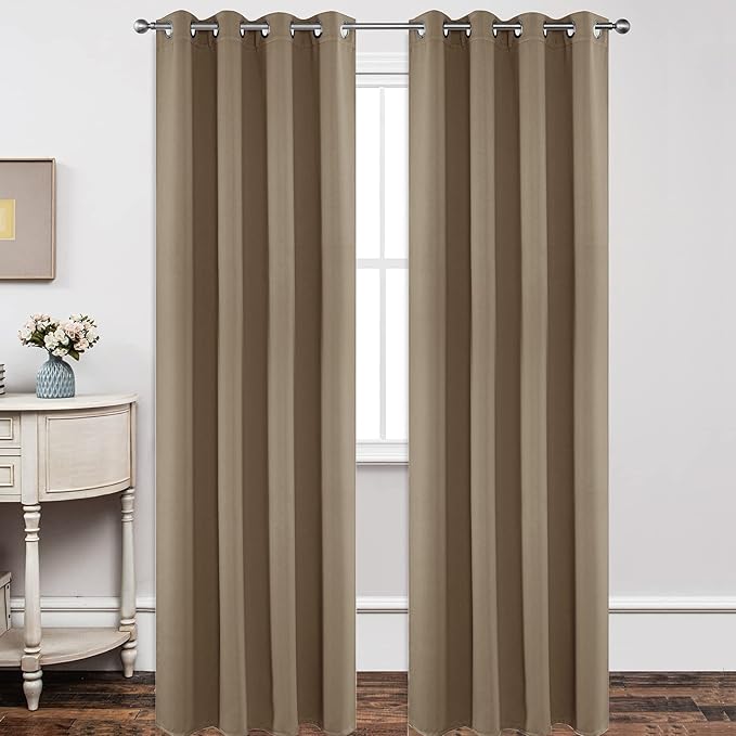 Joydeco Blackout Curtains 108 Inch Length 2 Panels Set, Thermal Insulated Long Curtains& Drapes 2 Burg, Room Darkening Grommet Drapes for Living Room Bedroom Window (W52 x L108 Inch, Khaki)