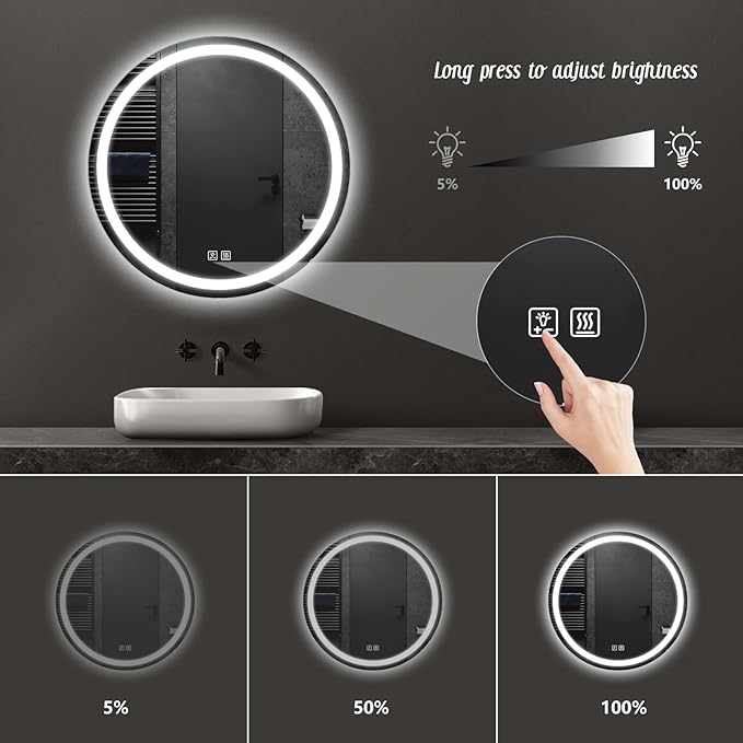 APRILSOUL 36 Inch Round LED Bathroom Mirror with Lights, Makeup Mirror with Front and Backlit, Anti-Fog, 3 Colors and Dimmable Light