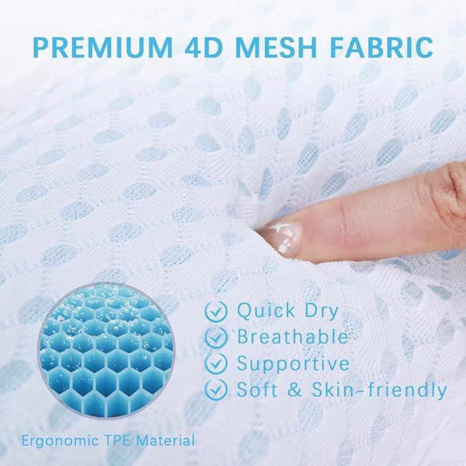 Bathtub Bath Pillows for Tub - Bathtub Pillow for Neck & Back Support with Ergonomic TPE, 4D Mesh Upgraded Bath Tub Pillow Headrest with 3 Strong Suction Cups & Hook, Bathroom Accessories, Spa Gifts