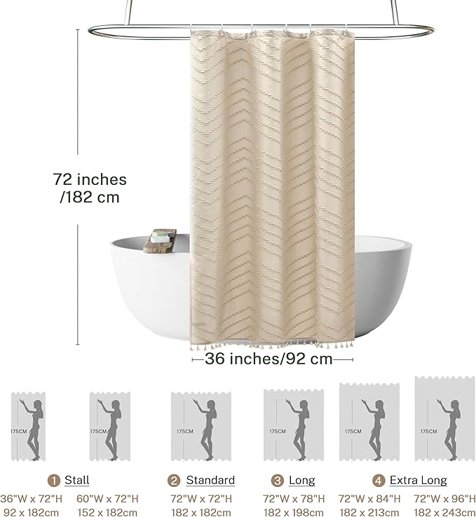 Stall Shower Curtain 36x72 Beige Fabric Shower Curtain Stall Size Cloth Shower Curtains Tufted Chevron Striped Textured Modern Farmhouse Minimalist for Bathroom Decor