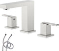 KENES 2 Handle Widespread Bathroom Faucets Brushed Nickel, Bathroom Sink Faucet 3 Hole Vanity Faucet with Lead-Free Supply Hose, KE-9050