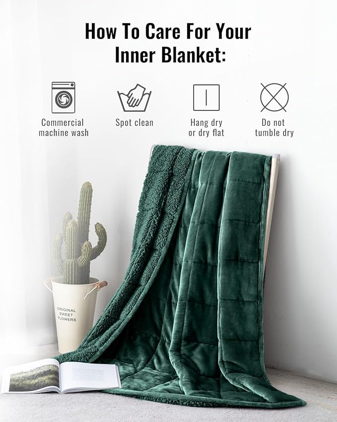 Uttermara Weighted Blanket for Adults, Queen Size Heavy Blanket with Reversible Soft Shiny Velour Fleece and Cozy Warm Sherpa for Couch Bed, Calming and Relaxing, 60 x 80 inches 15 lbs, Green