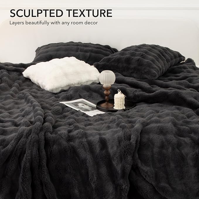 Faux Rabbit Fur Bubble Electric Blanket Dark Grey - Luxury Fluffy Soft Heated Throw Blanket with 6 Heating Levels & 4 Timer Settings, Decor Gifts for Home Bedroom Living Room (50" x 60")