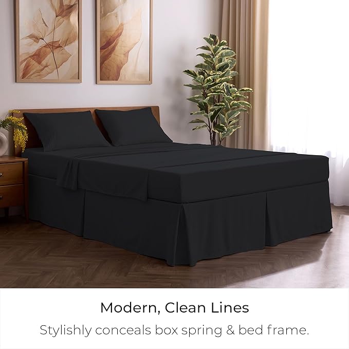 Mellanni Bed Skirt Full Size - Bed Skirting - 15-Inch Tailored Drop Pleated Dust Ruffle - Hotel Luxury Bedding - Wrinkle, Fade, Stain Resistant - 1 Bedskirt (Full, Black)