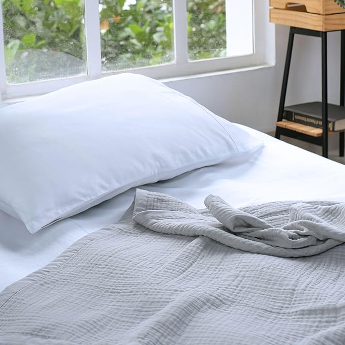 Salt Earth 100% Cotton Muslin Throw Blanket Gauze Blanket 55"X75" Twin, 4 Layered, Couch, Bed, Living Room, Home, Lightweight, All Season Blankets & Throws, Easy wash, Skin Friendly (Scottish Grey)