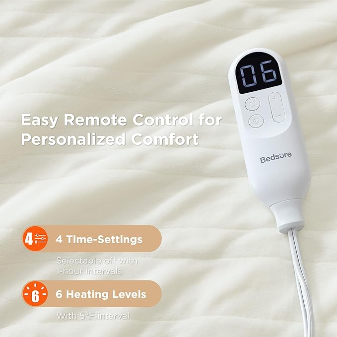 Bedsure Heated Blanket Throw Blanket - Fast Heating Electric Blanket, Soft Flannel Heated Throw with 4 Time Settings, 6 Heating Settings, Warm Gifts for Grandma (50x60 inches, Ivory)