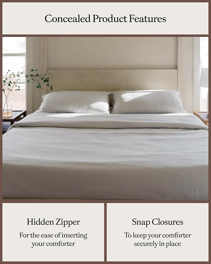 Cozy Earth Luxury Duvet Cover King - 100% Viscose from Bamboo - Ultra-Soft, Cooling & Lightweight Duvet Cover - Temperature-Regulating Bedding with Concealed Zip & Interior Snap Closures - Light Grey