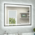 TETOTE 40 x 30 Bathroom LED Mirror Brushed Gunmetal Gray Frame Frontlit & Backlit Vanity Mirror Anti-Fog Stepless Dimmable 3 Colors White/Warm/Natural Wall-Mounted