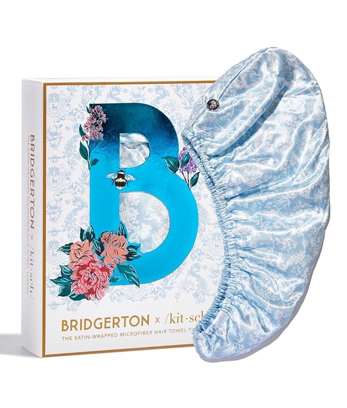 Kitsch Bridgerton x Satin Microfiber Hair Towel Wrap for Women - Super Absorbent, Quick Dry, Anti-Frizz, for Long & Short Hairs, Turbans for Women, Hair Wrap - Toile de Blue