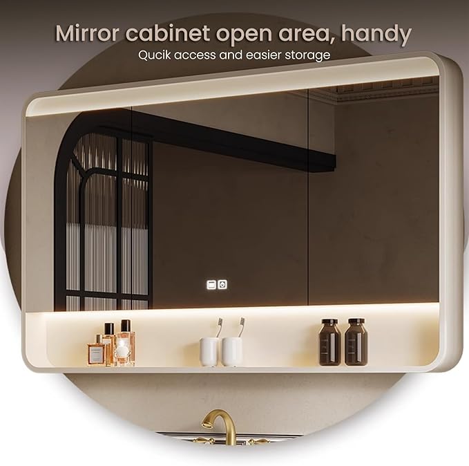 Floating Bathroom Vanity with Sink, Modern Bathroom Vanity with LED Smart Defogging Mirror Cabinet and Open Shelf, Bathroom Sink Cabinet with Striped Glass Door and Drawer Storage (Milk White,72IN)