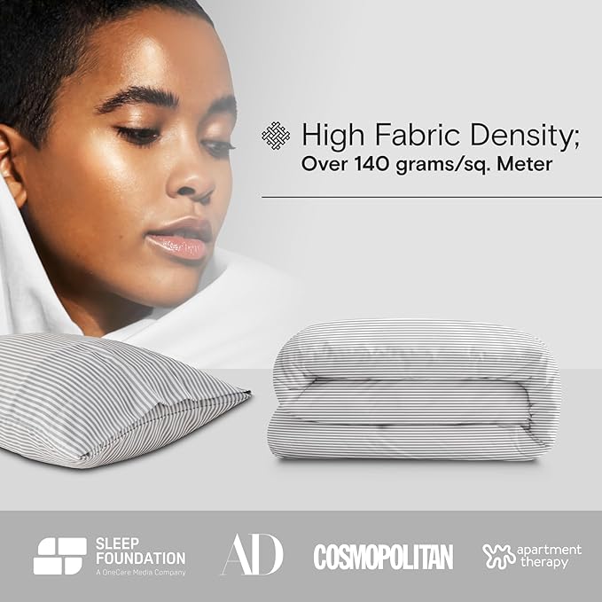DOZ Duvet Cover Set, 100% Viscose derived from Bamboo, Organically Grown, Buttery Soft, Cooling Duvet Covers, High GSM, 1 Duvet Cover and 1 Pillowcase, 70"x90" (Stripe, Twin/Twin XL)