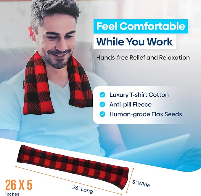 SunnyBay Microwave Heating Pad, Microwavable Moist Heated Neck and Shoulder Wrap, Versatile Weighted Beanbag Cold Pack or Warm Compress for Pain Relief, 26x4 Inches, Made in USA, Buffalo