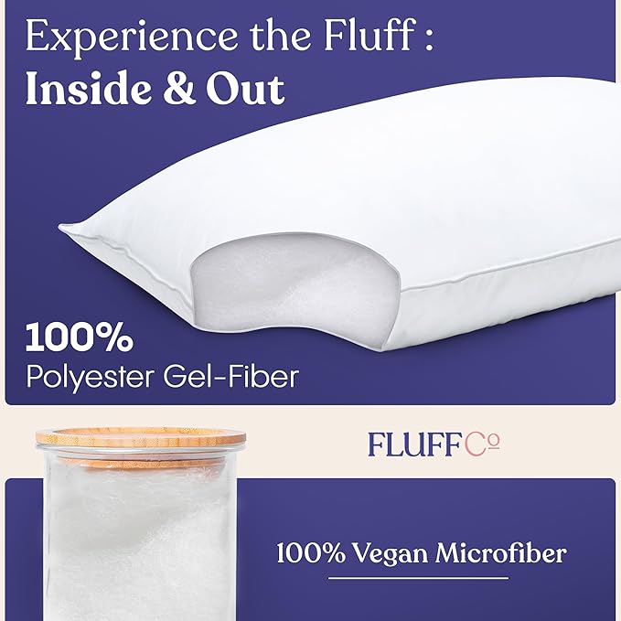 FluffCo Down Alternative Pillows King Size Set of 2 - King Bed Pillows for Sleeping - Made in USA - Cooling Surface and Machine Washable for Side, Back, and Stomach Sleepers - Gift for Home