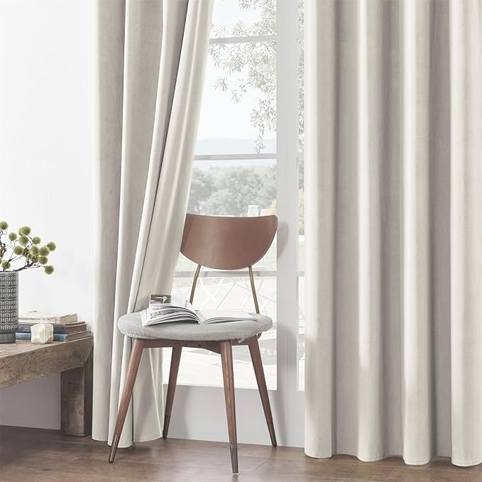 Joydeco White 100% Blackout Curtains 72 Inch 2 Panels, Luxury Thermal White Velvet Curtains for Bedroom Living Room, Soundproof Blackout Window Drapes, Rod Pocket & Back Tab (52W x 72L)