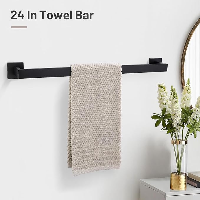 YACVCL 5 Pieces Matte Black Bathroom Hardware Set Towel Bar Set for Bathroom, Stainless Steel Towel Holder Set Wall-Mounted Bathroom Accessorie Set,23.6 Inch