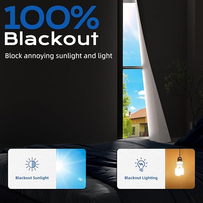 White Blackout Curtains for Bedroom, 70" x 58" Portable Blackout Blinds with 20 Sets Hooks & Loops Strips for 100% Blackout Window Film, Temporary Black-Out Shades for Windows Cover Nursery Travel RV