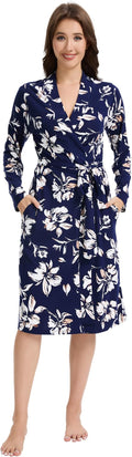 WiWi Women's Robe Long Sleeve Bathrobe with Pockets Soft Kimono Spa Lightweight Robes Bamboo Viscose Loungewear S-XXL