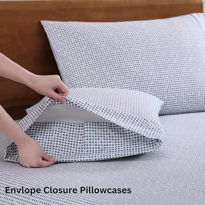 LANE LINEN 100% Organic Cotton Pre Washed Extra Long Twin Sheets Low Pill Fade Resistant Macine Wash Naturally Temperature Regulating Printed Cotton Sheets Twin XL Bed Sheets- Polka Dot Blue
