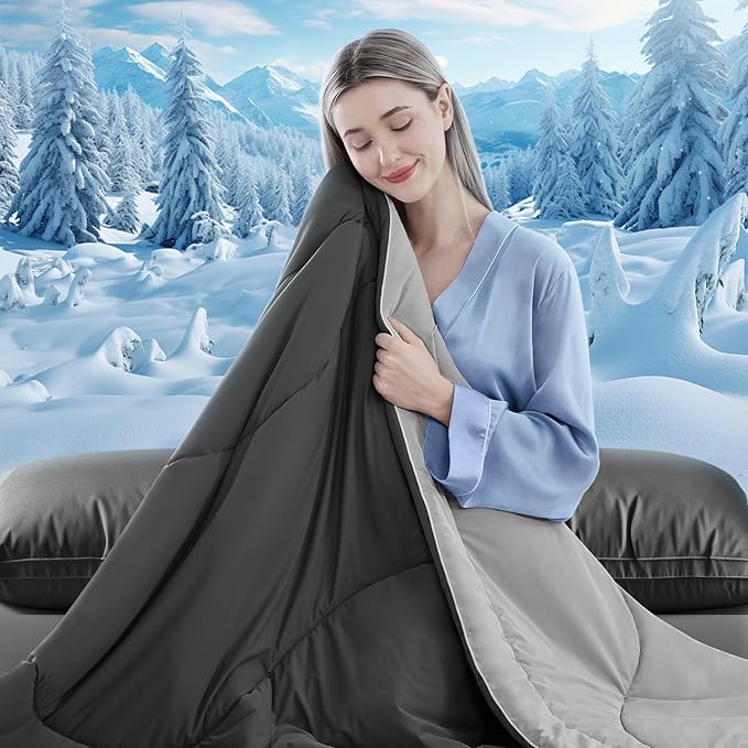 Cooling Comforter King Size, Double-Sided Cooling Blanket for Hot Sleepers & Night Sweats, Arc-Chill Q-Max > 0.4 Breathable Ice Blanket, Lightweight Cold Comforter (108''x90'', Dark Grey)