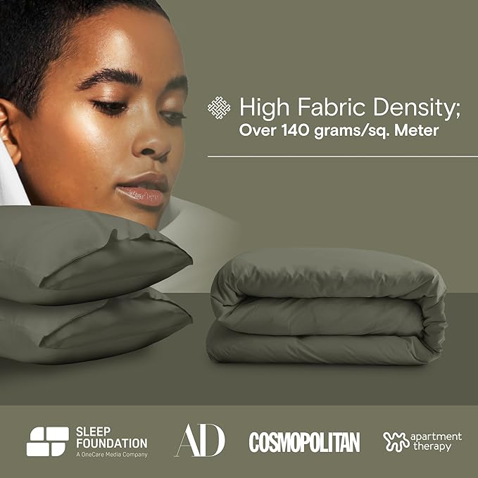 DOZ Duvet Cover Set, 100% Viscose derived from Bamboo, Organically Grown, Buttery Soft, Cooling Duvet Covers, High GSM, 1 Duvet Cover and 2 Pillowcases, 90"x90" (Olive, Full/Queen)
