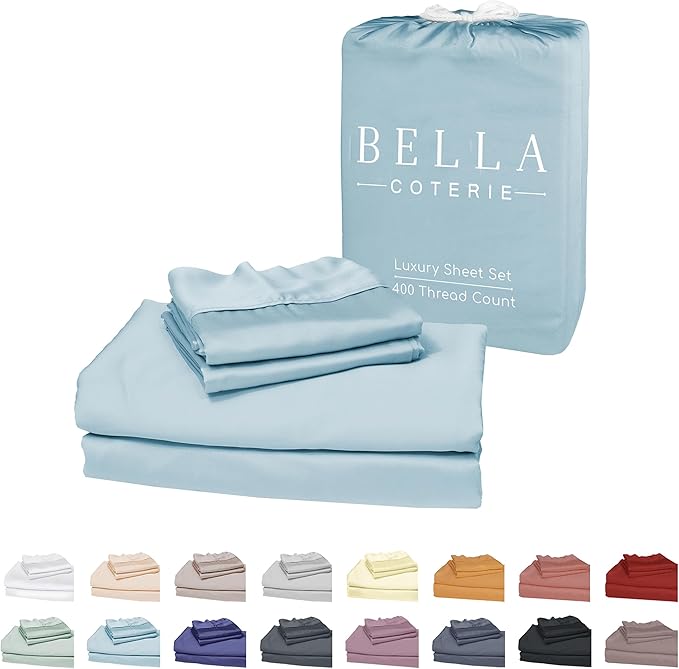 Bella Coterie Luxury Bamboo Viscose Cal King Size Sheet Set | 100% Organically Grown | Ultra Soft | Cooling for Hot Sleepers | 18" Deep Pocket [Coastal Blue]